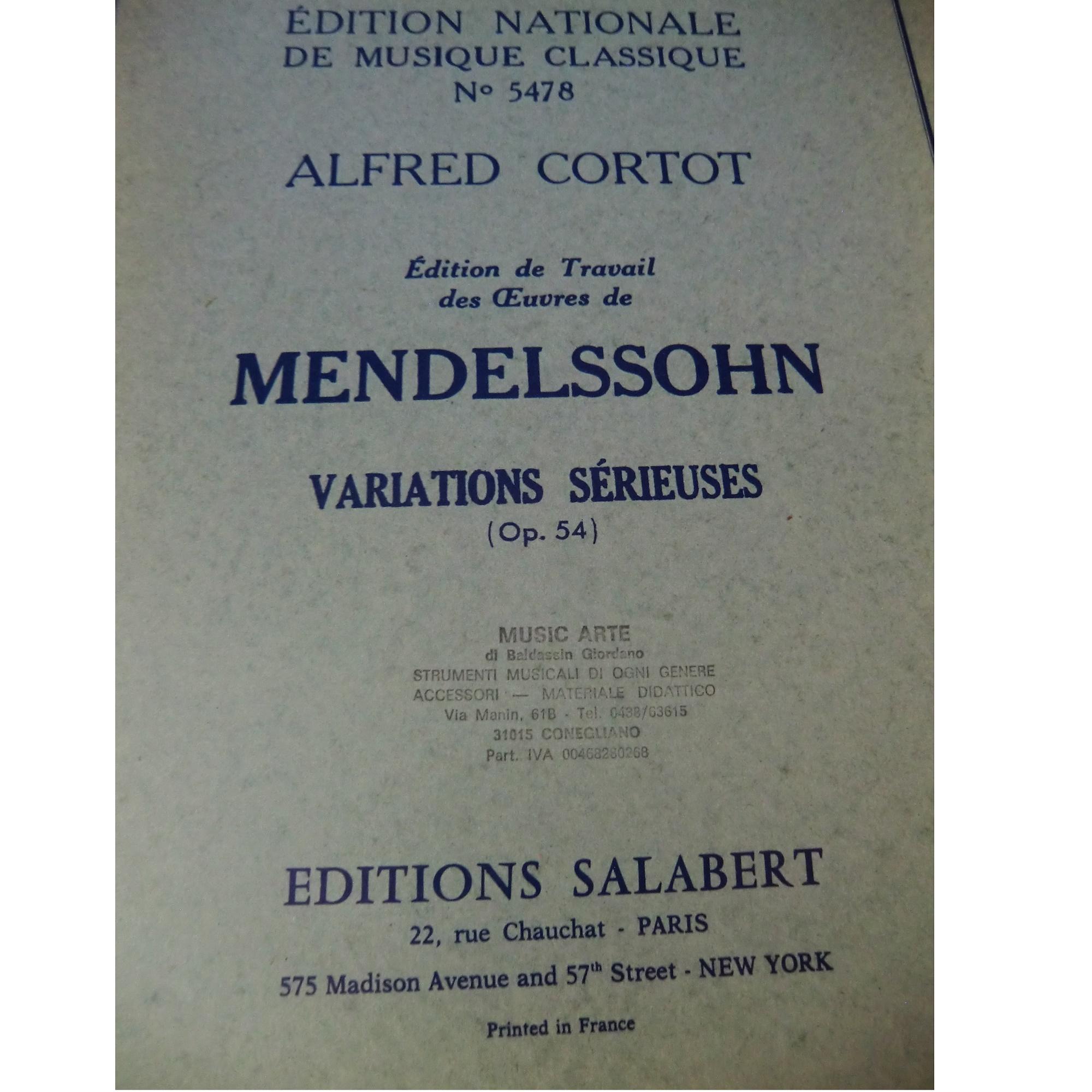 Mendelssohn Variations Serieuses (Op. 54) - Editions Salabert 