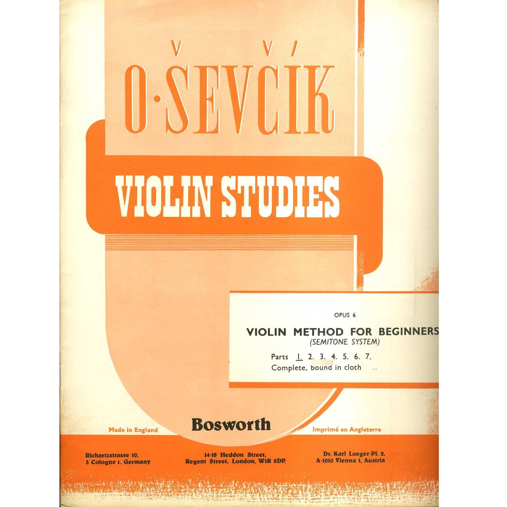 Sevcik Violin Studies Opus 6 Part 1 Violin Method for Beginners (Semitone System) - Bosworth