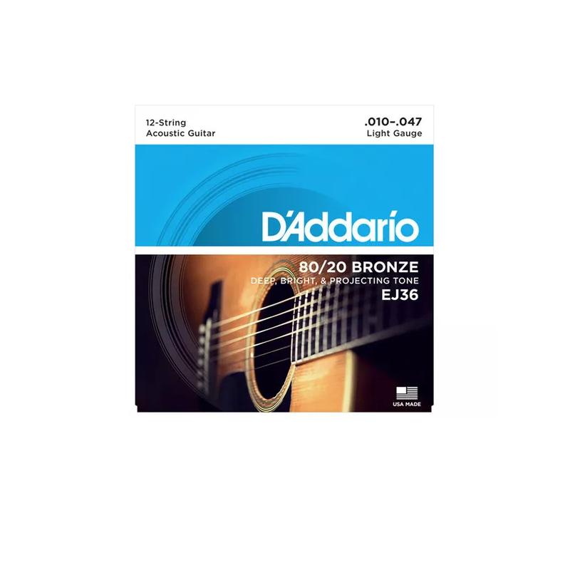 D'Addario EJ36 Bronze 80/20 Light Gauge 010-047 Muta di corde per chitarra acustica 12 corde